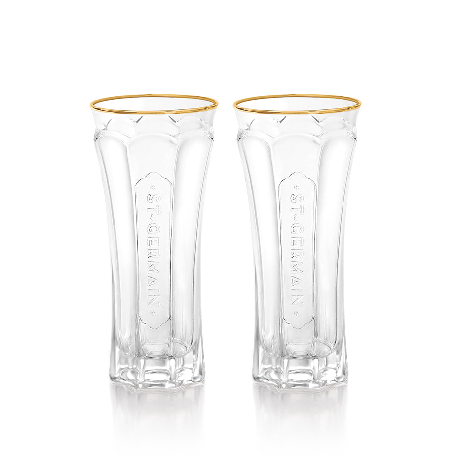 Unique Art Deco style glasses, perfect match for our bottle. Engraved and delicately gilded - St-Germain Hugo Spritz - Official Store